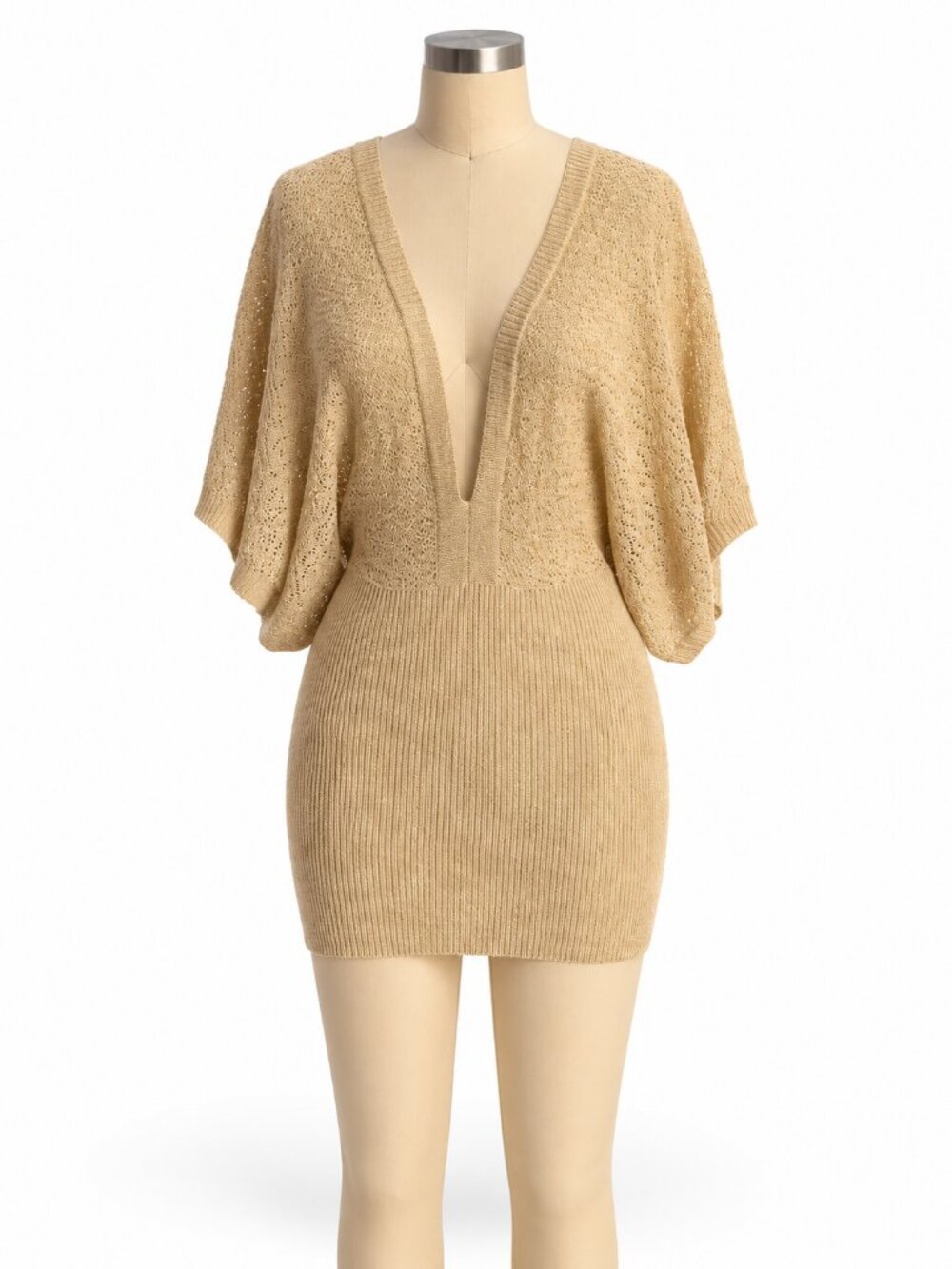 Express Beige V-Neck Dolman Sleeve Knit Tunic - M